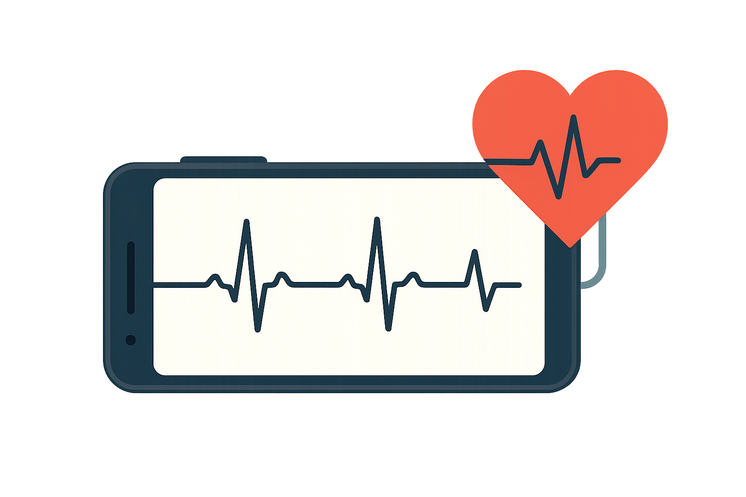 Illustration eines Smartphones mit EKG-Anzeige und Herzsymbol